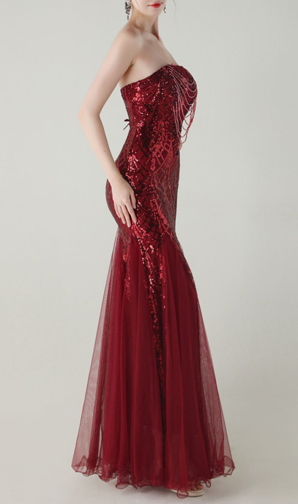Ikuye Radiant Red Strapless Sequin Mermaid Gown - Gala & Formal Evening Dress