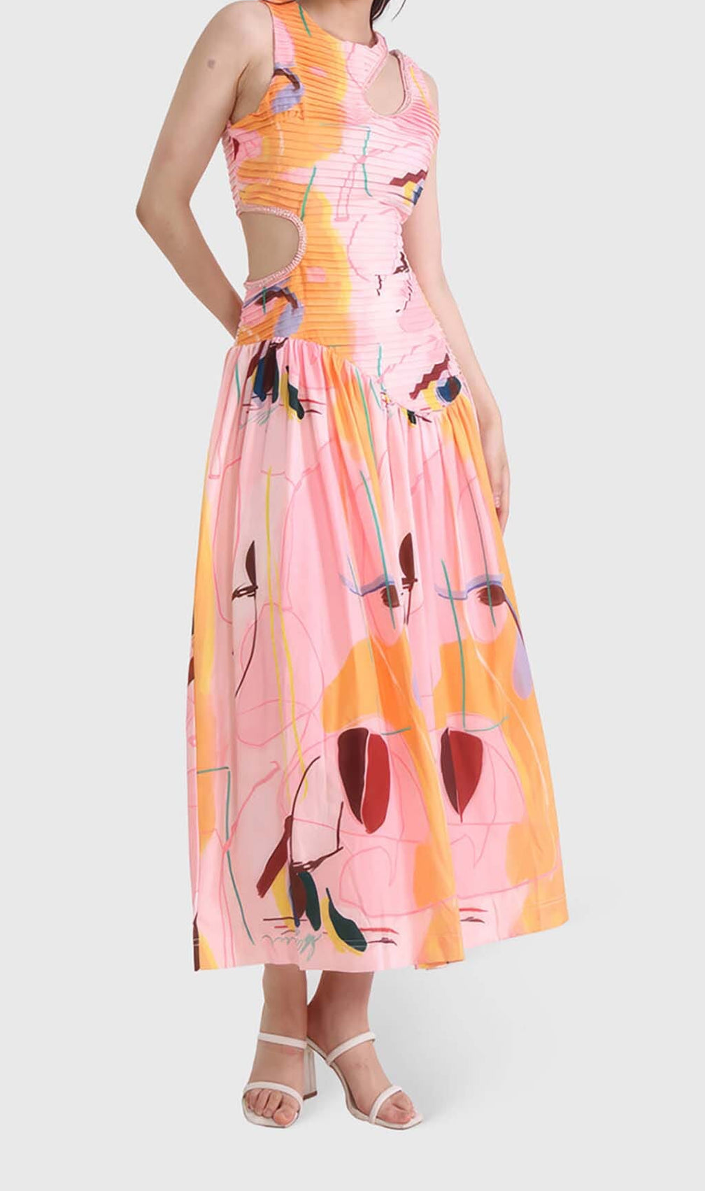 Cut Outs Round Neck Maxi Dress In Multicolor