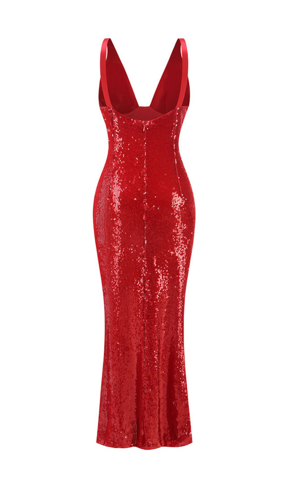 Jin Red Sequin Maxi Dress | Glamorous Deep V-Neck Gown