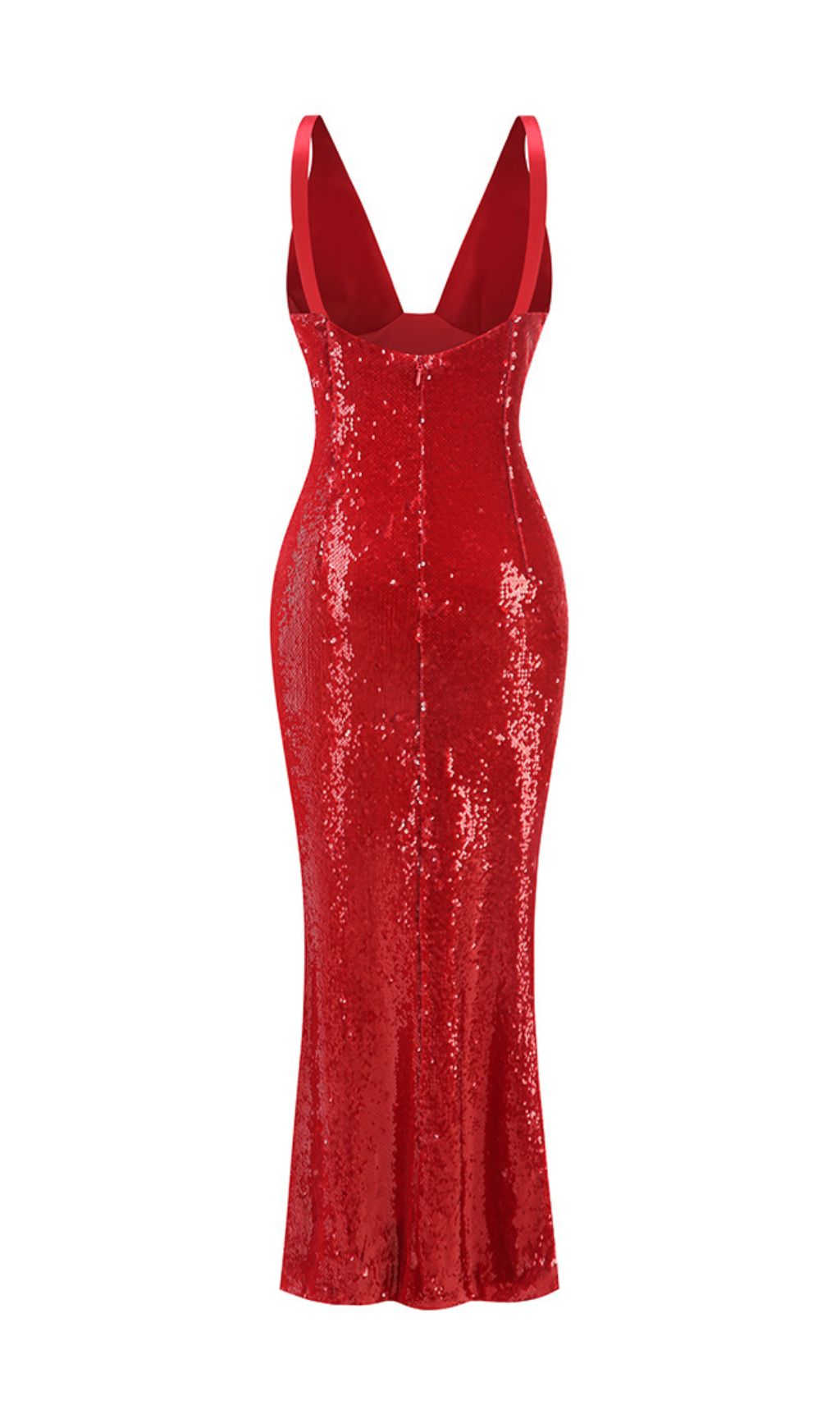 Jin Red Sequin Maxi Dress | Glamorous Deep V-Neck Gown