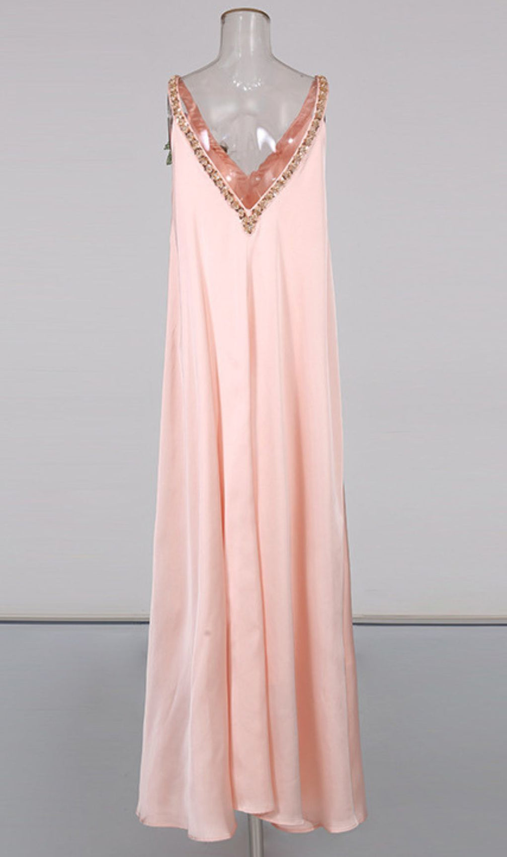 Inge Elegant Pink Floral Maxi Dress | Strappy V-Neck & Chain Trim Gown