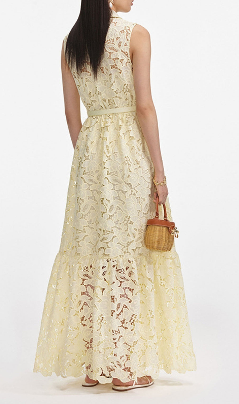 Flip Yellow Sleeve Embroidery Maxi Dress