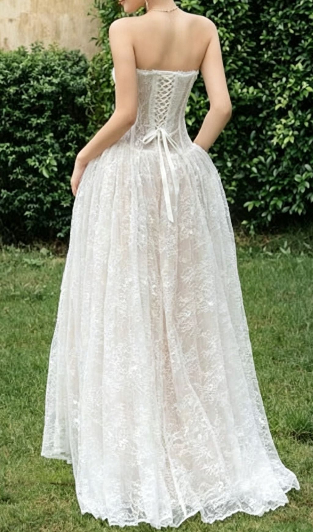Sally 3D Butterfly Waist-Cinching Strapless Lace Maxi Dress