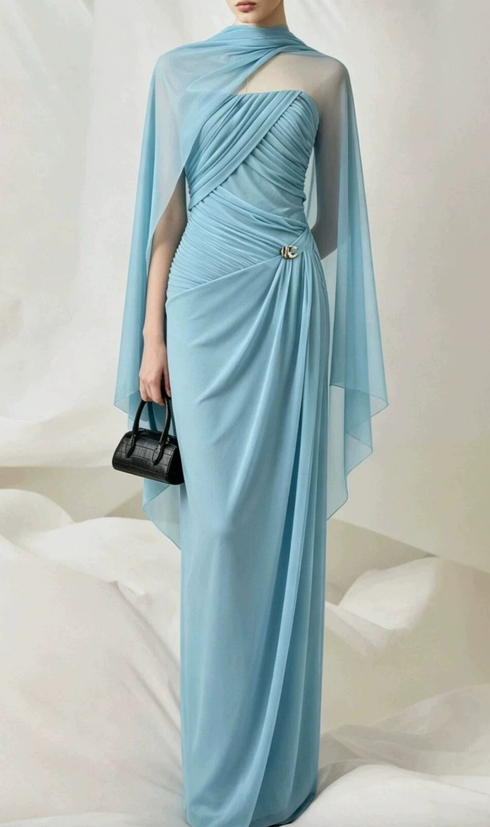 Lacey Blue Ruched Maxi Dress