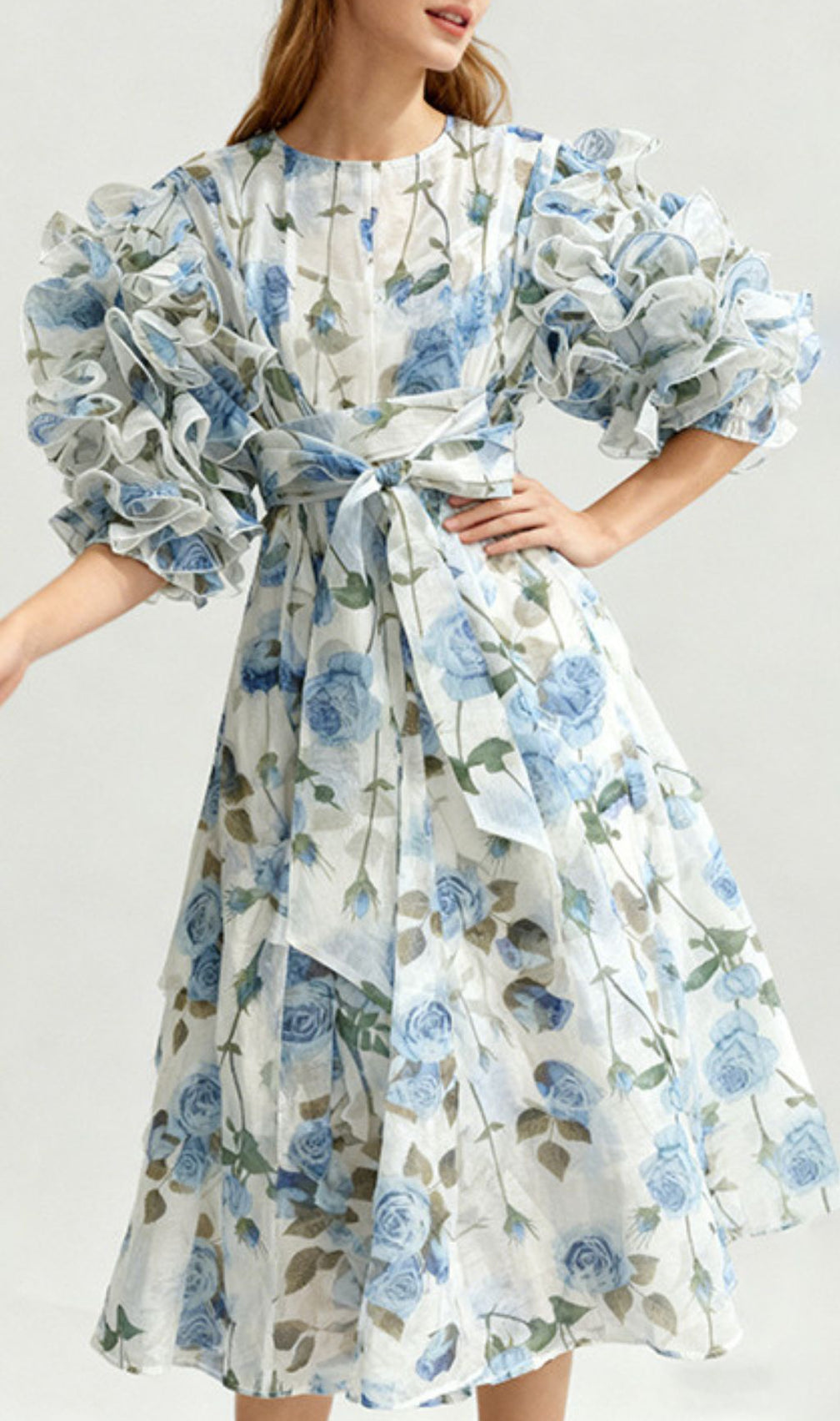 Jordin Romantic Ruffle Sleeve Floral Midi Dress | Women's Blue & Pink