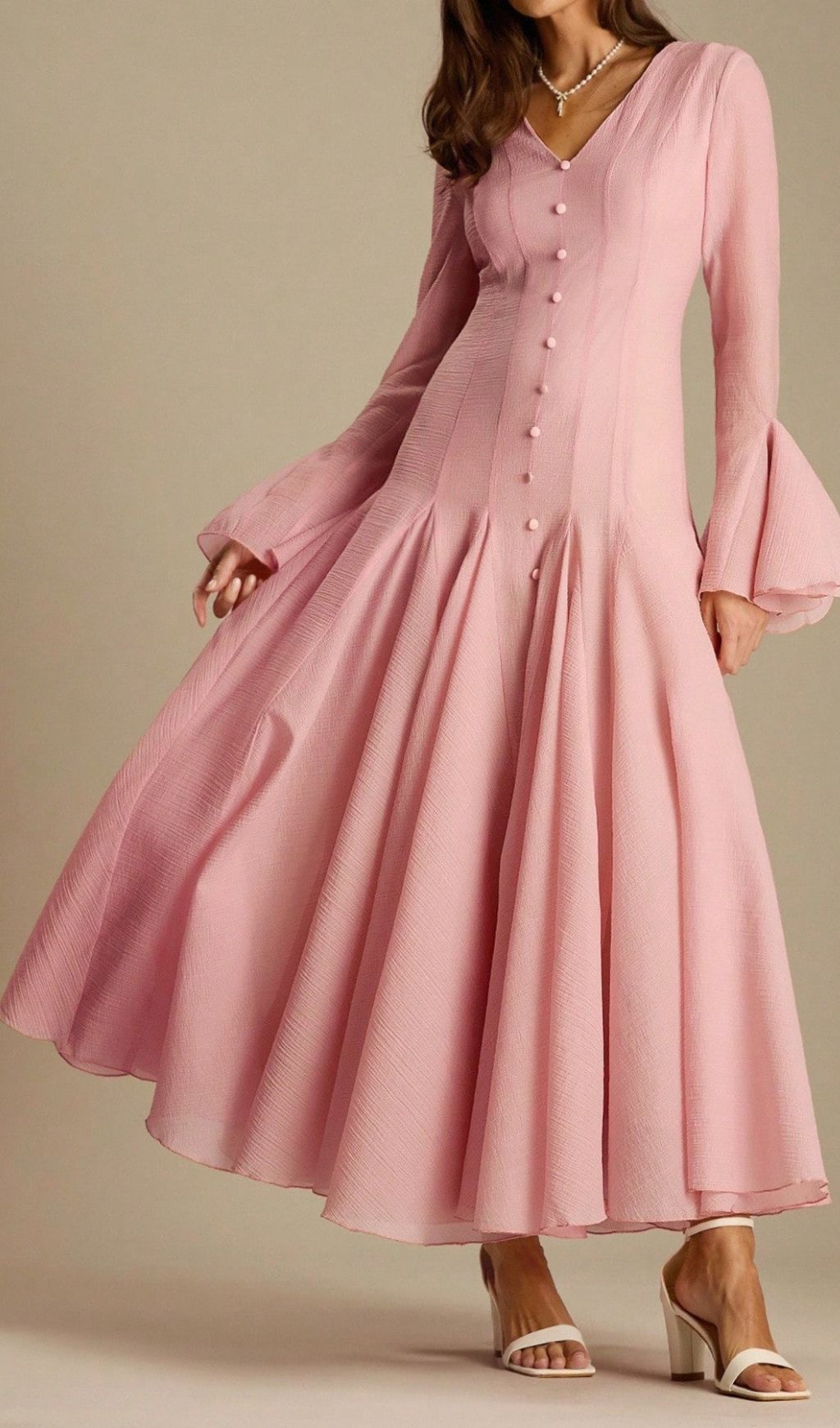 Lane Pink V-Neck Long Sleeve Maxi Dress