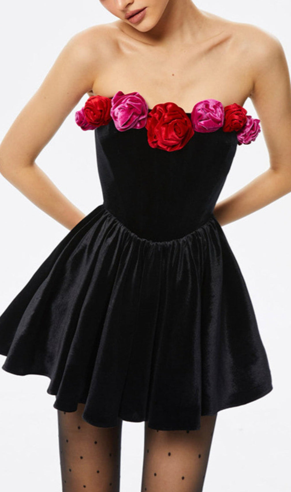Aibhilin Flower Embellished Velvet Dress
