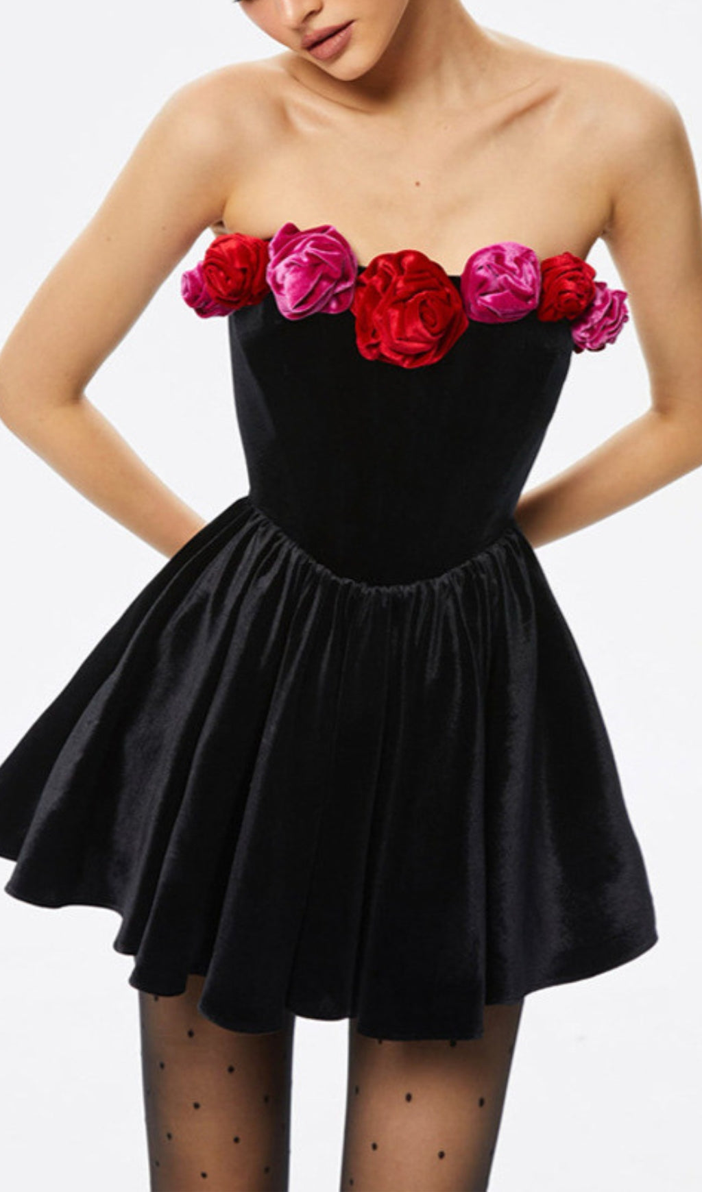 Aibhilin Flower Embellished Velvet Dress