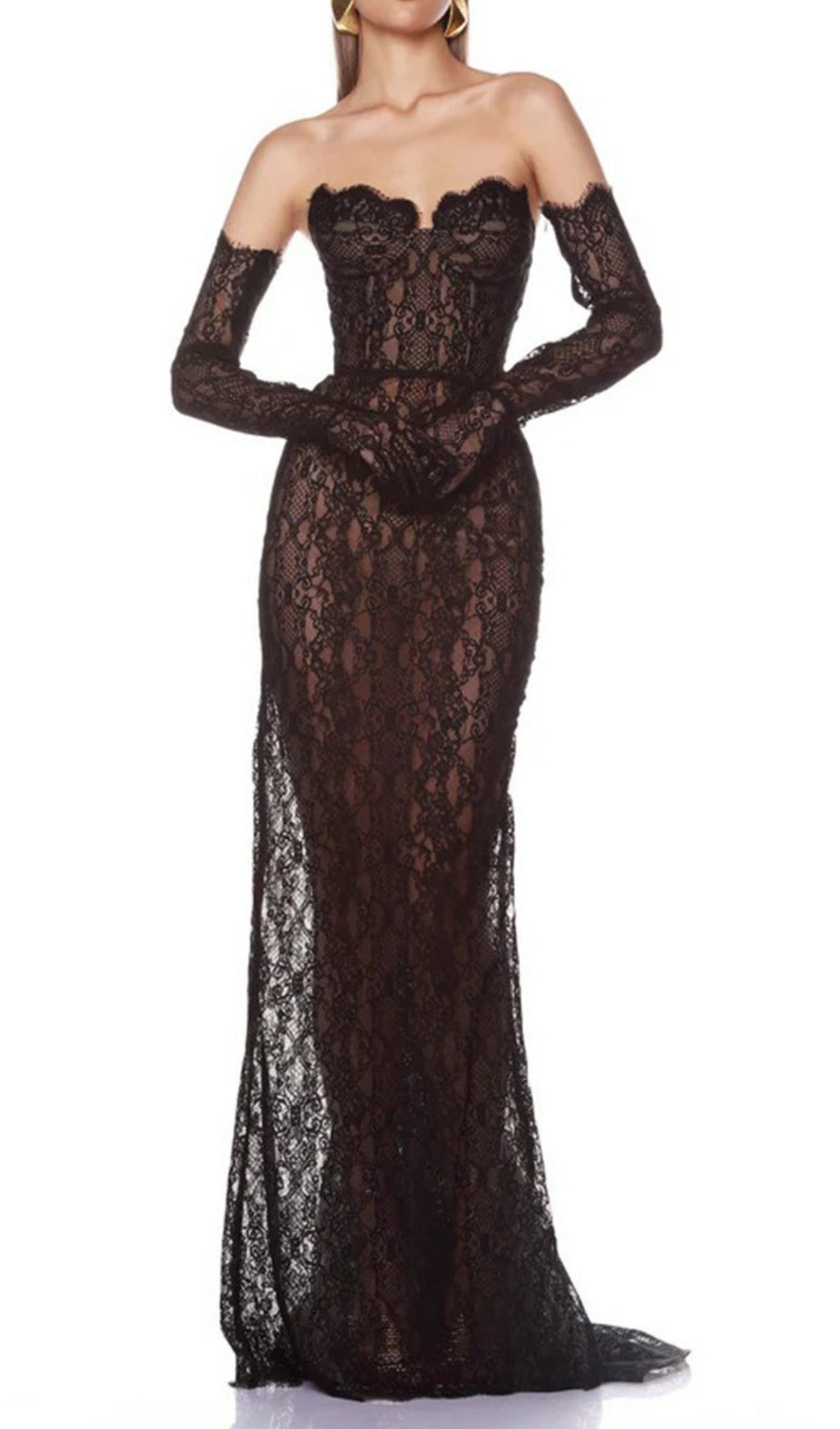 Elliana Blace Lace Gown With Gloves