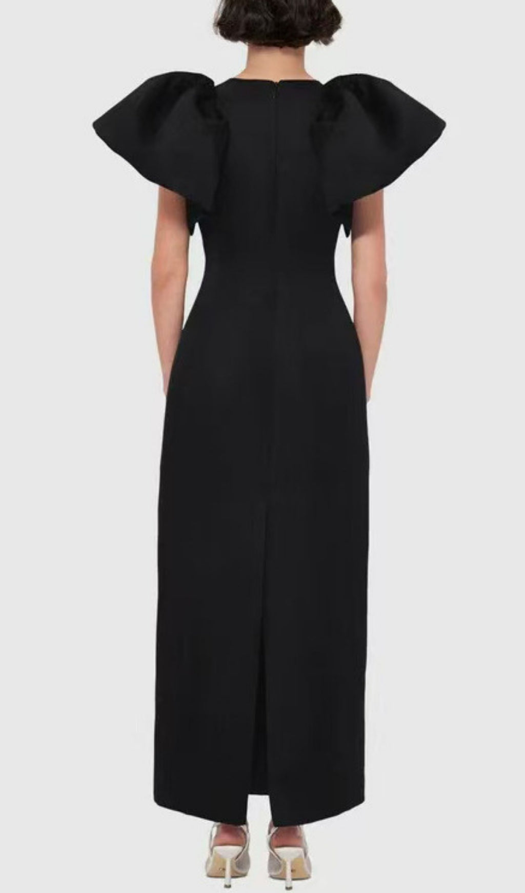 Eadoin Black Flower Puff Sleeve Maxi Dress