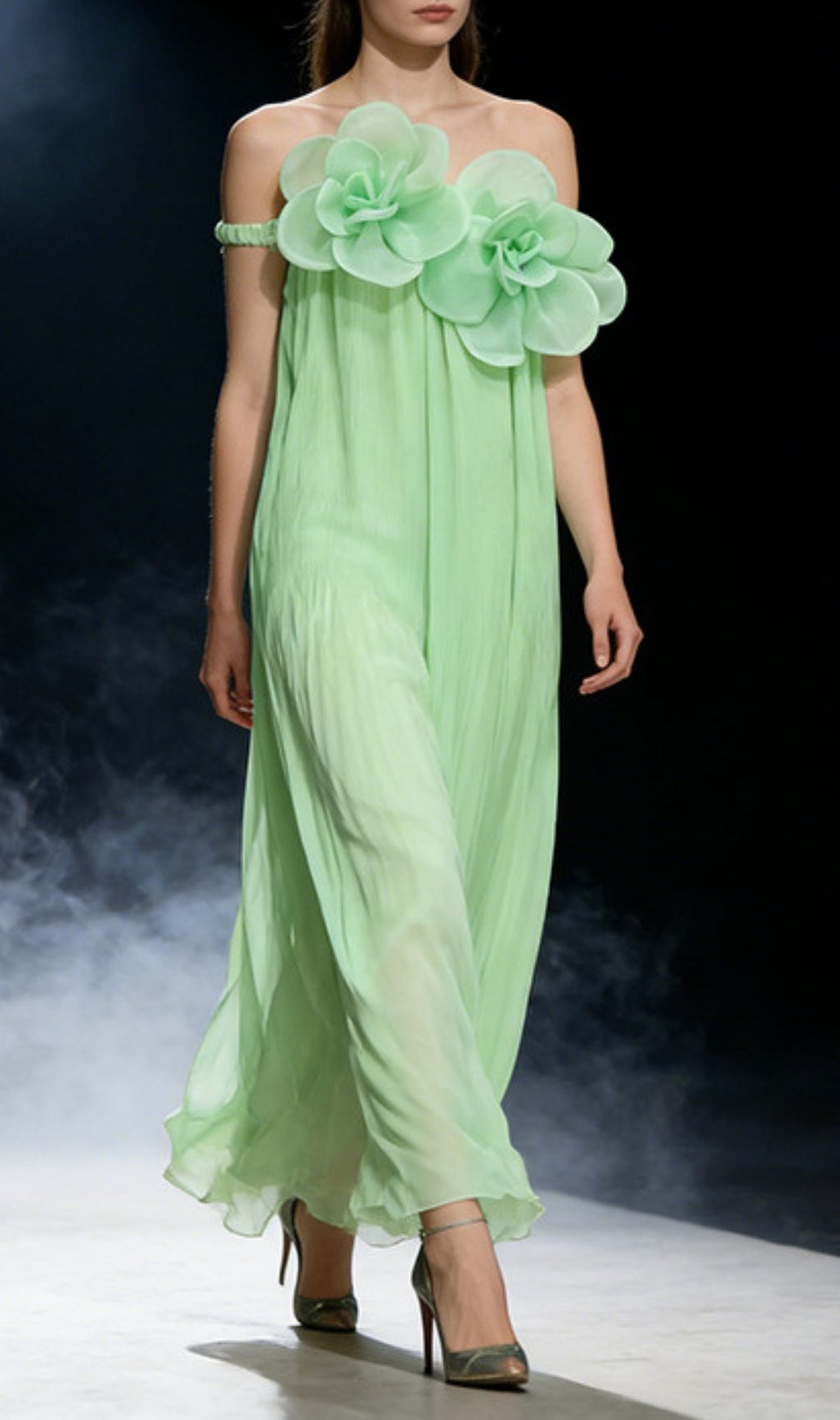 Keyah Enchanting Green Floral Appliqué Maxi Dress - Strapless Elegant Gown for Women