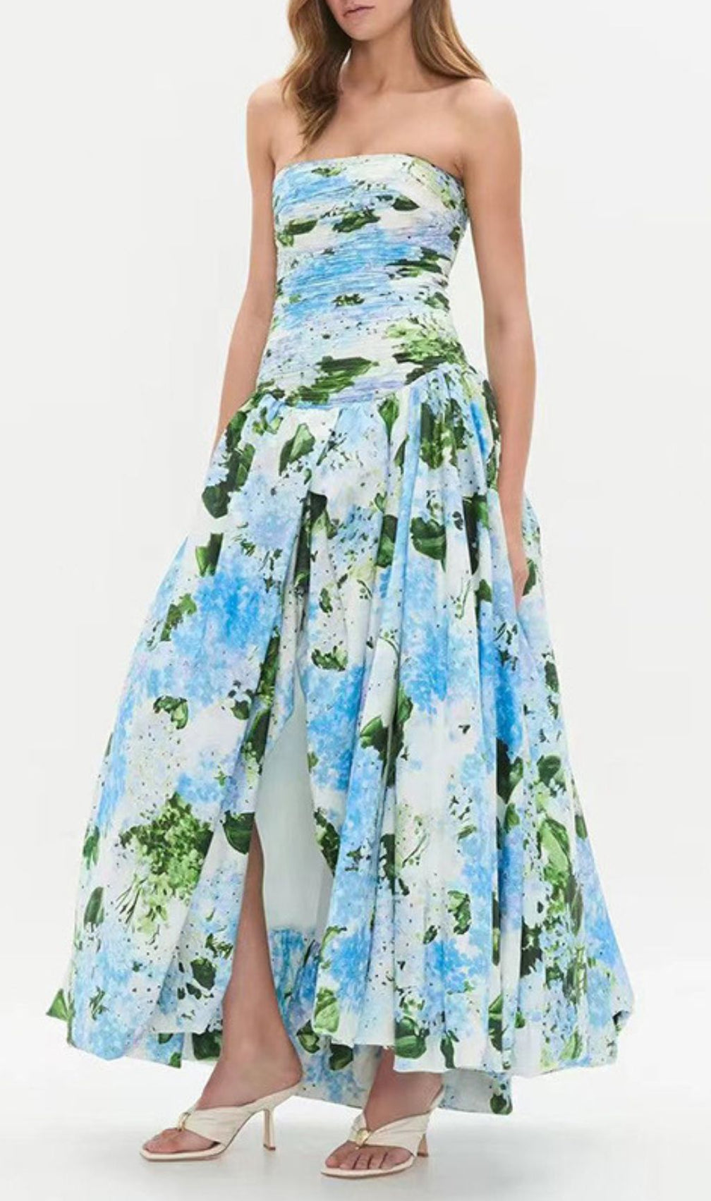 Hestia Strapless Blue Floral Maxi Dress - Elegant Garden Print