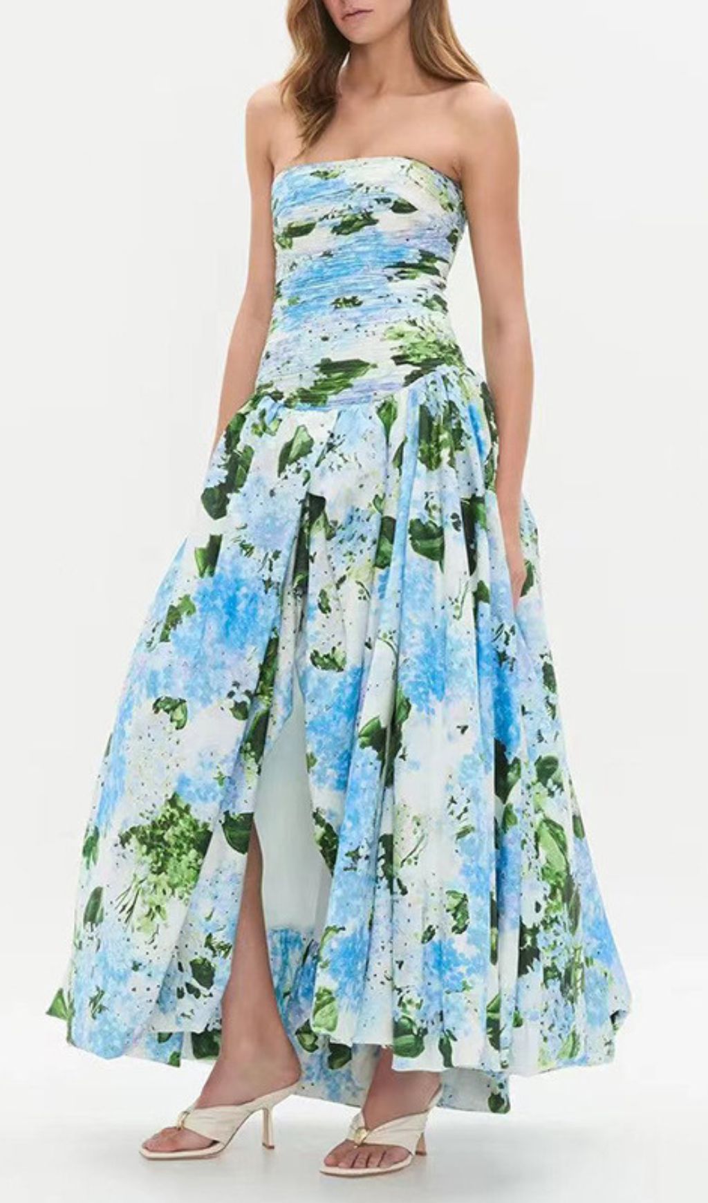 Hestia Strapless Blue Floral Maxi Dress - Elegant Garden Print