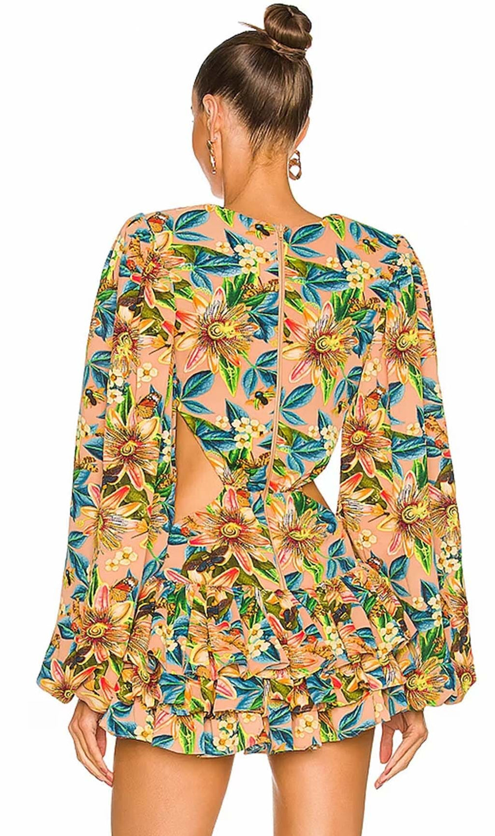 Long Sleeve Cutout Mini Dress In Multicolor