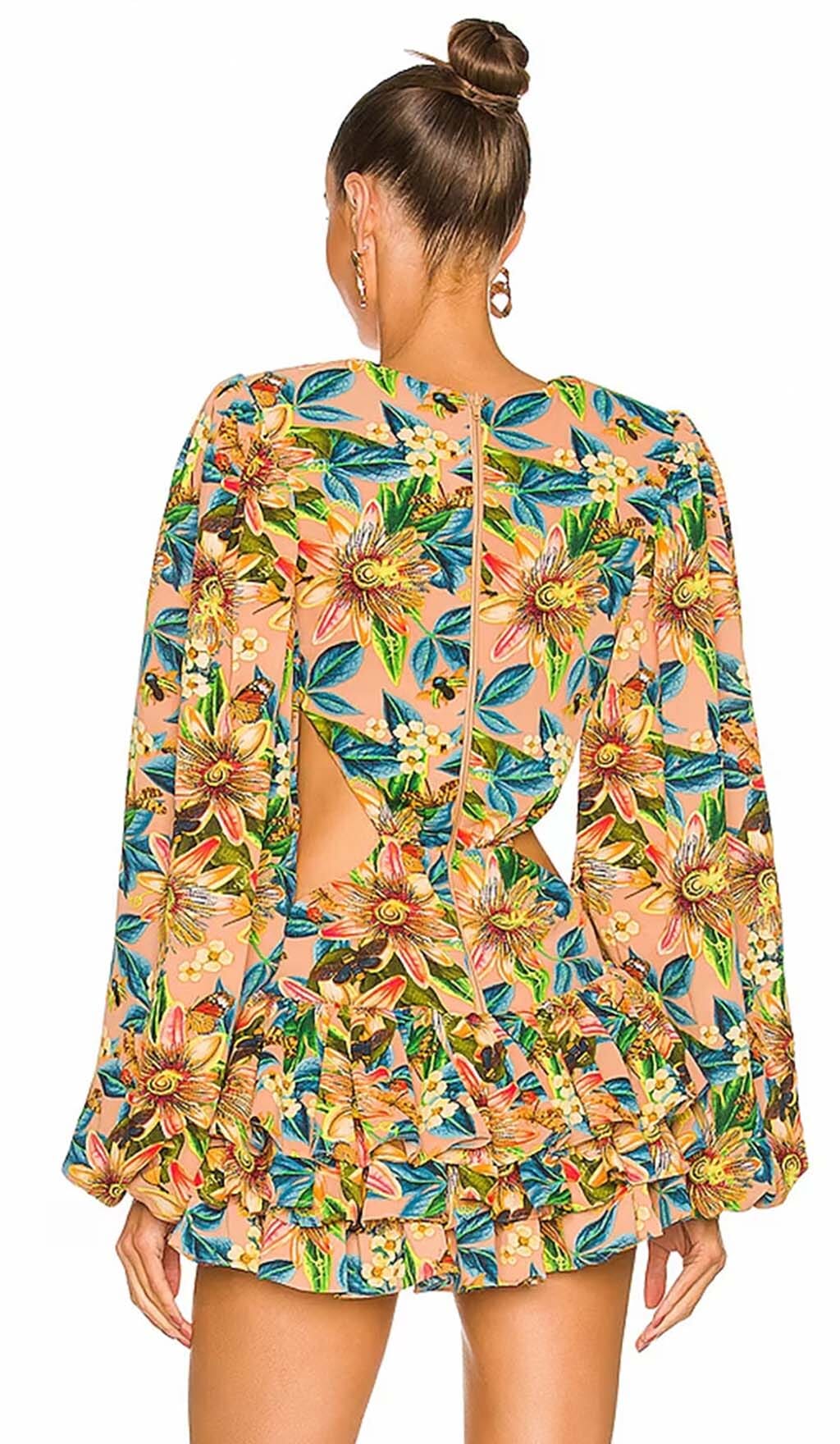 Long Sleeve Cutout Mini Dress In Multicolor