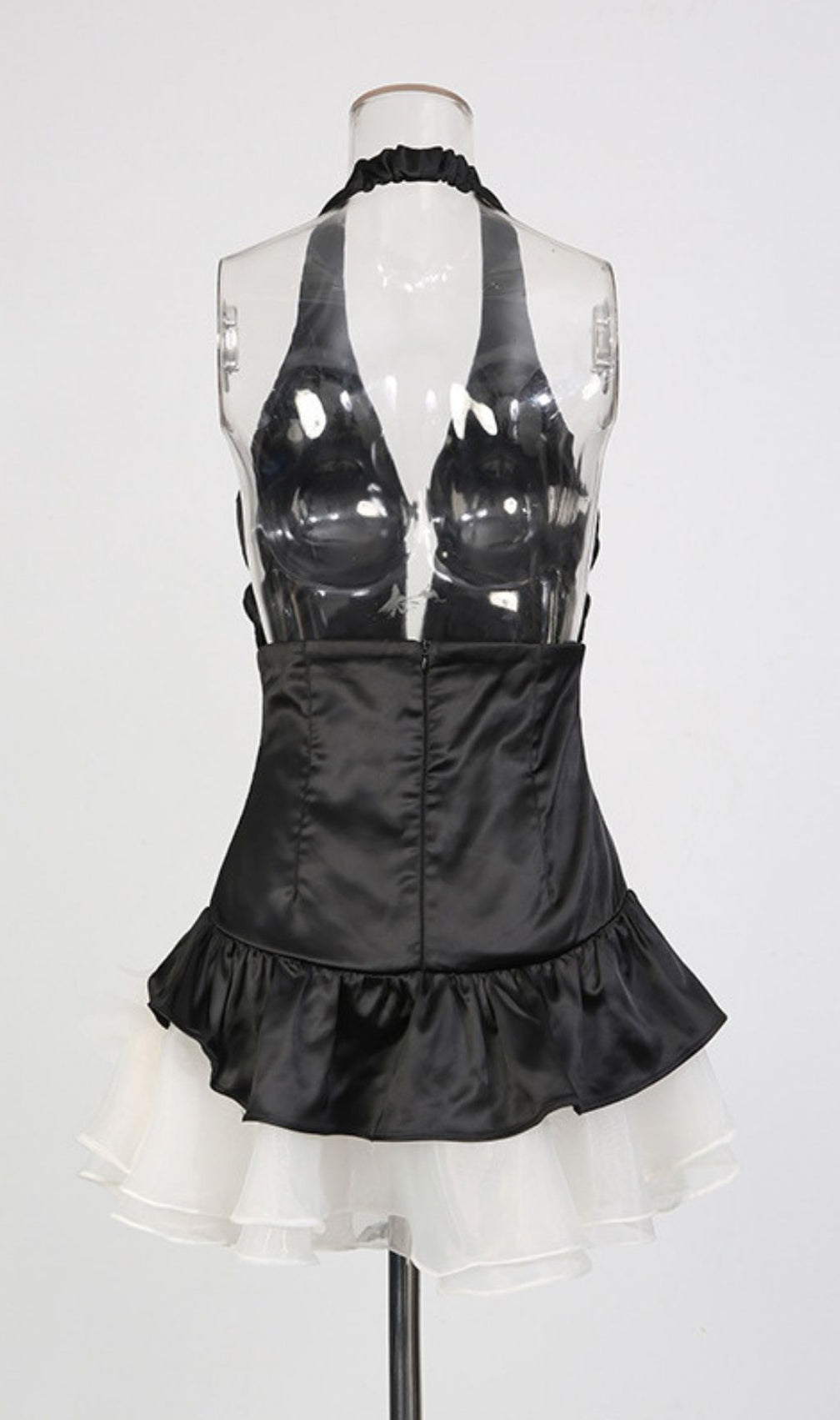 Keren Halter Deep V Mini Dress - Black & Red Blooming Rose Skirt