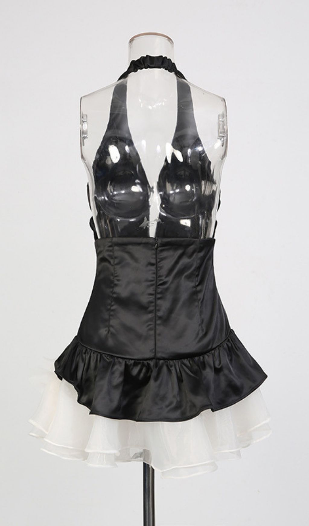 Keren Halter Deep V Mini Dress - Black & Red Blooming Rose Skirt