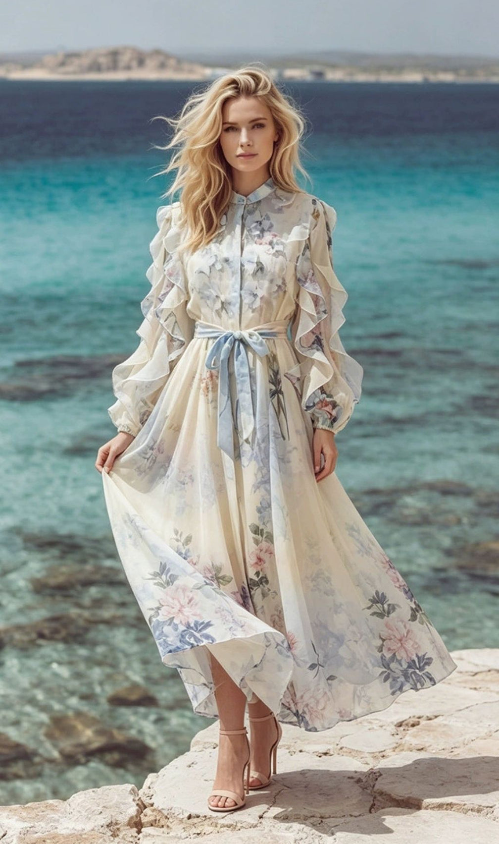 Kotone Printed Long Sleeve Maxi Dress