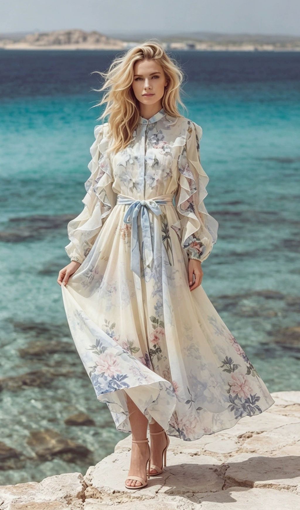 Kotone Printed Long Sleeve Maxi Dress