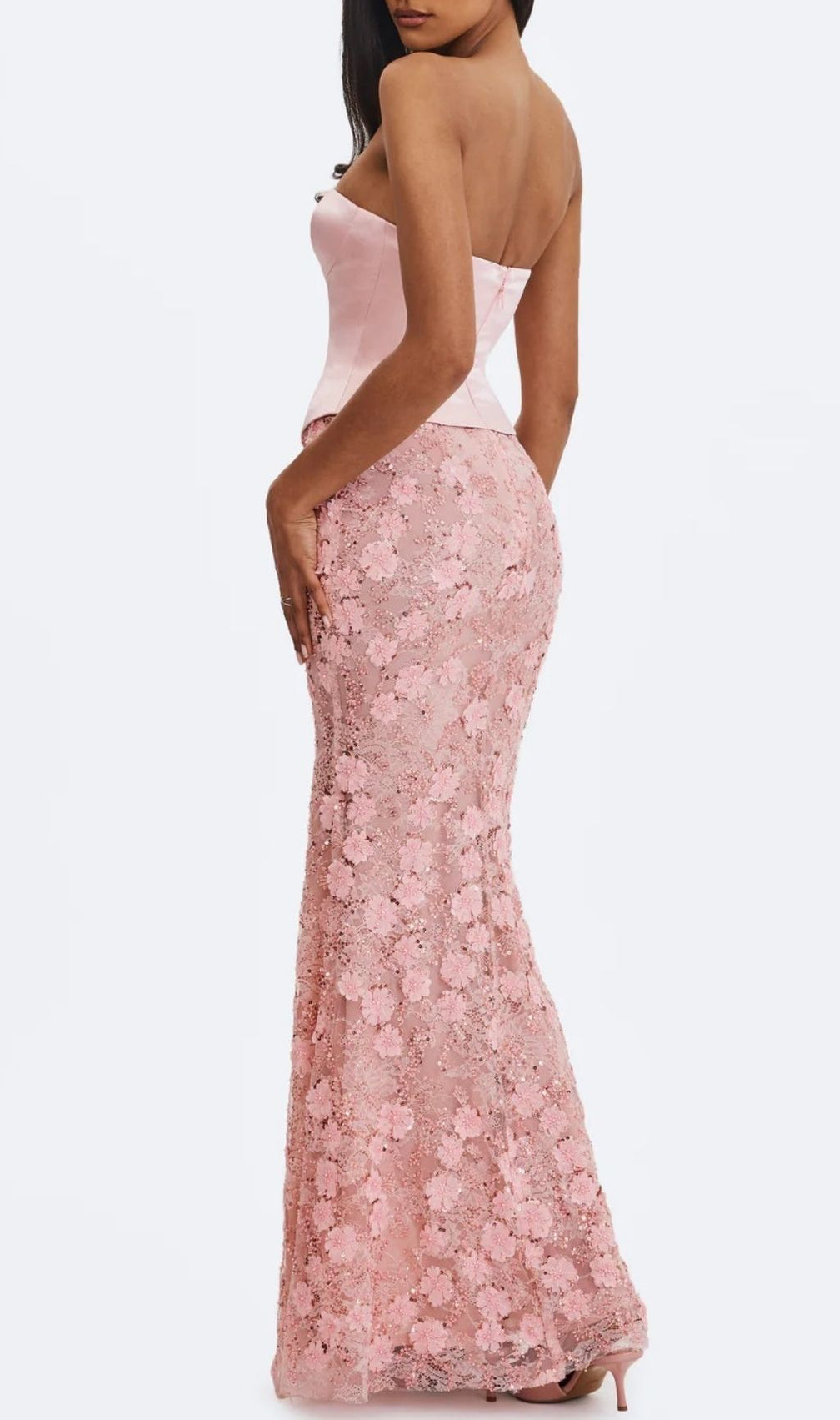 Elegant Kerith Pink Floral Strapless Maxi Dress | Prom & Formal Gown