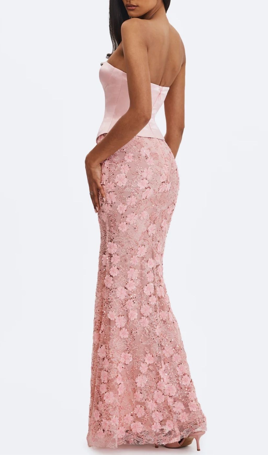 Elegant Kerith Pink Floral Strapless Maxi Dress | Prom & Formal Gown