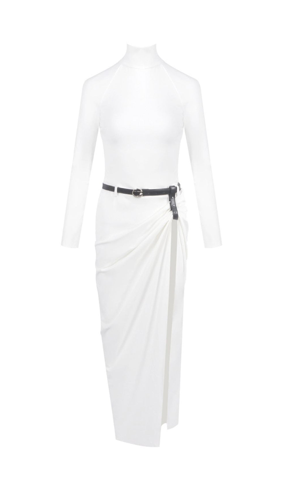 Fedora White Long Sleeve Belt Maxi Dress