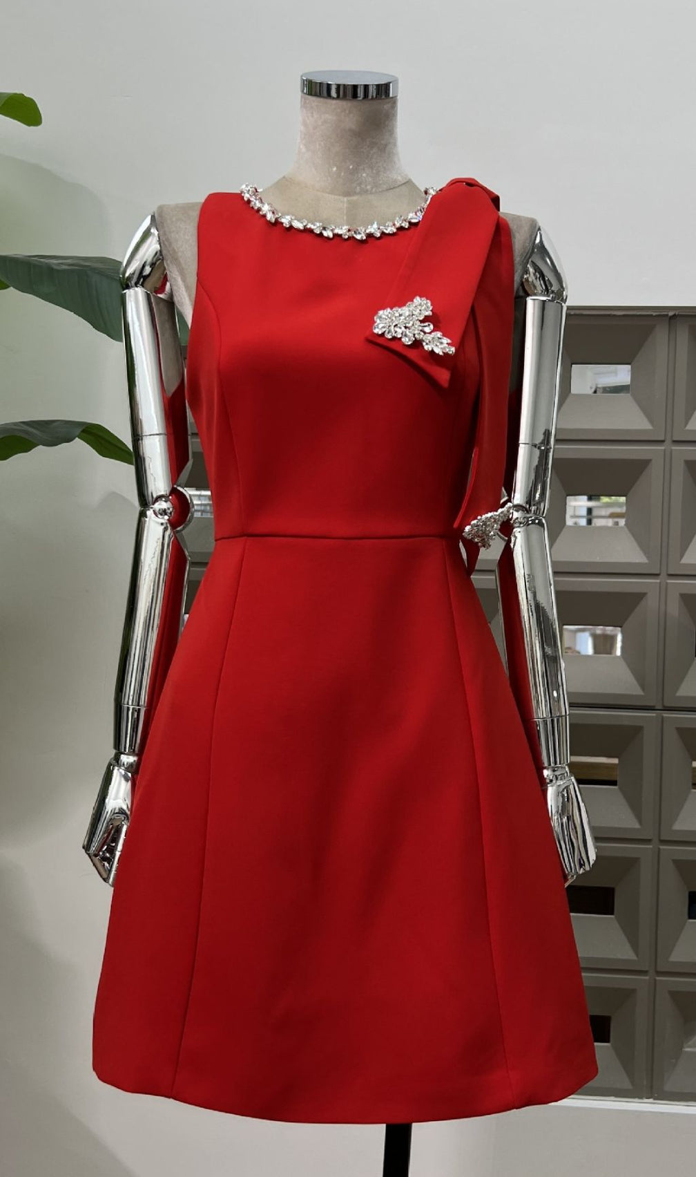 Isondo Red Diamante Embellished Sleeveless Mini Dress