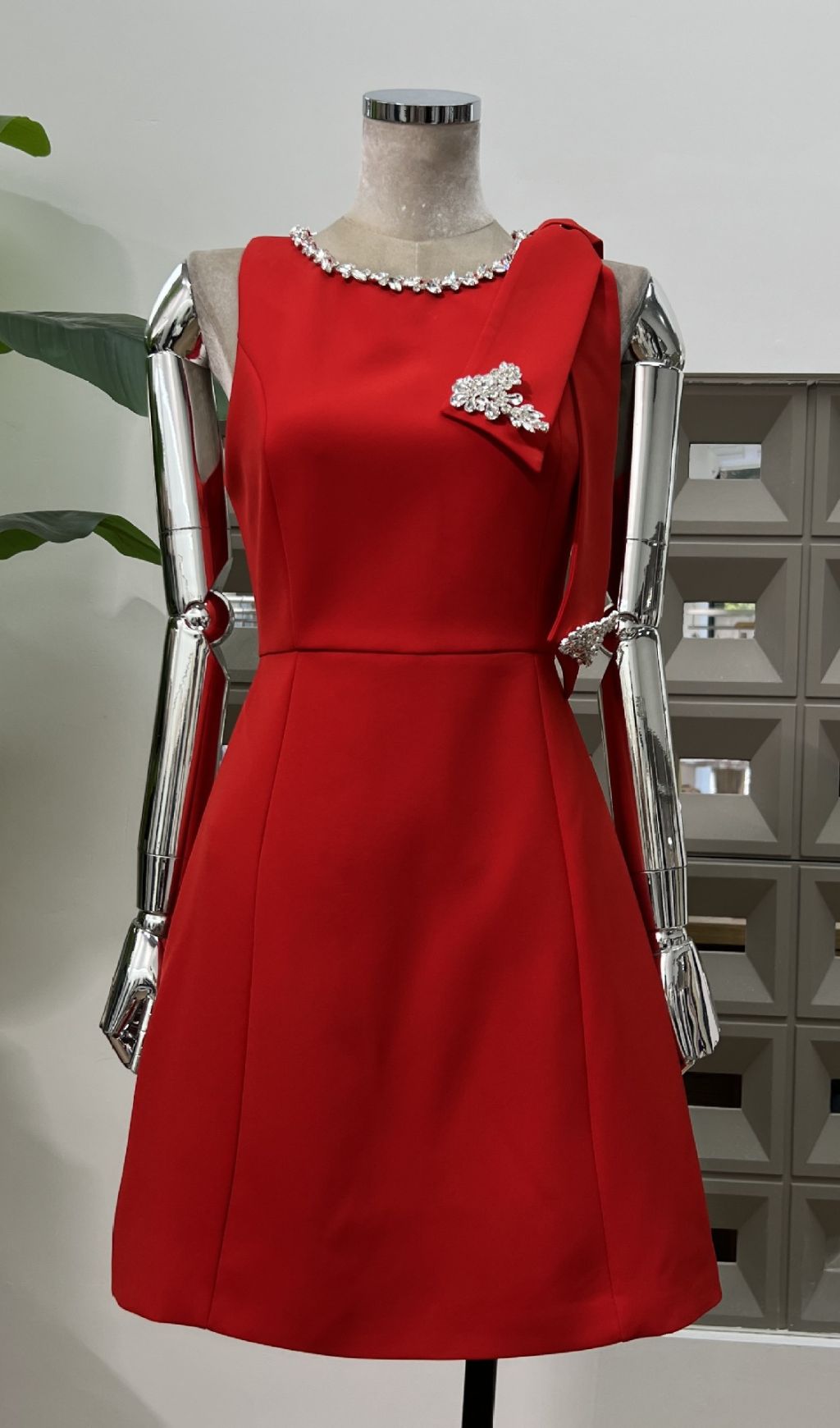 Isondo Red Diamante Embellished Sleeveless Mini Dress