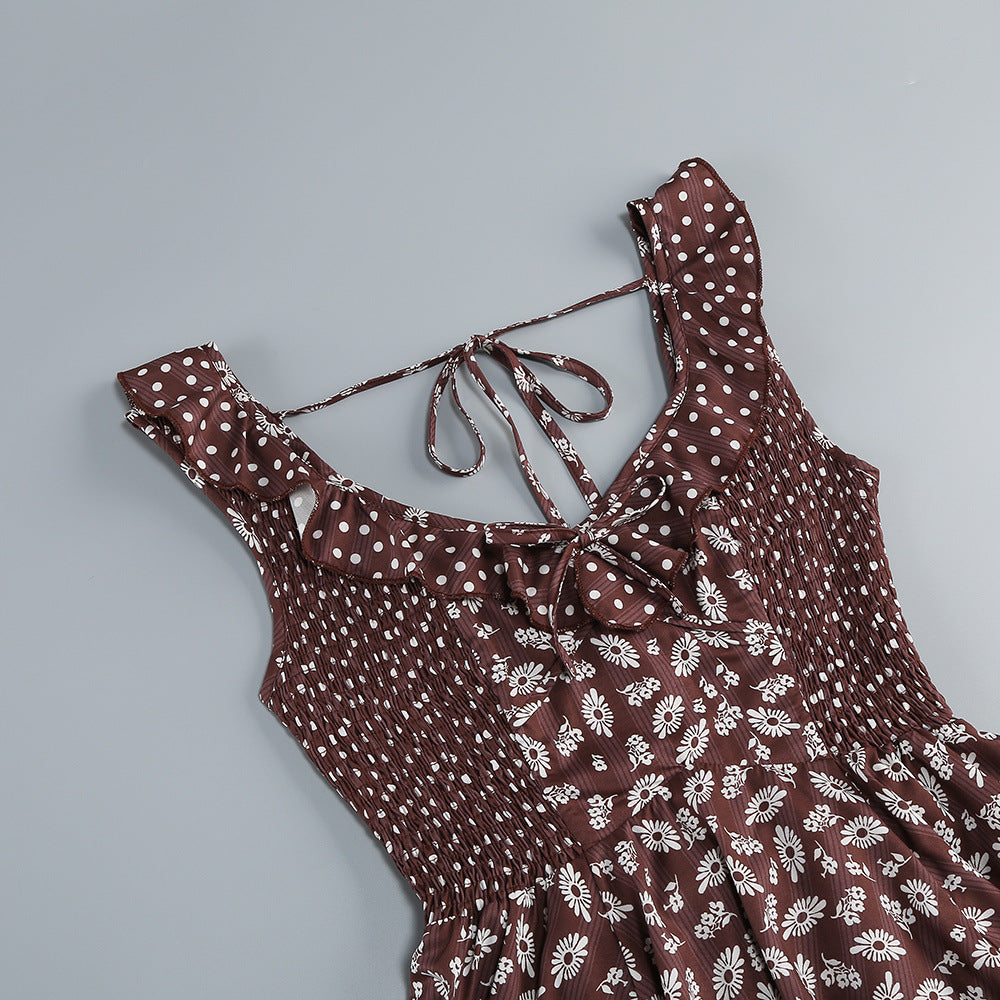 Jalena Coffee Floral Mini Dress - Bohemian Chic Ruffle Sundress for Women