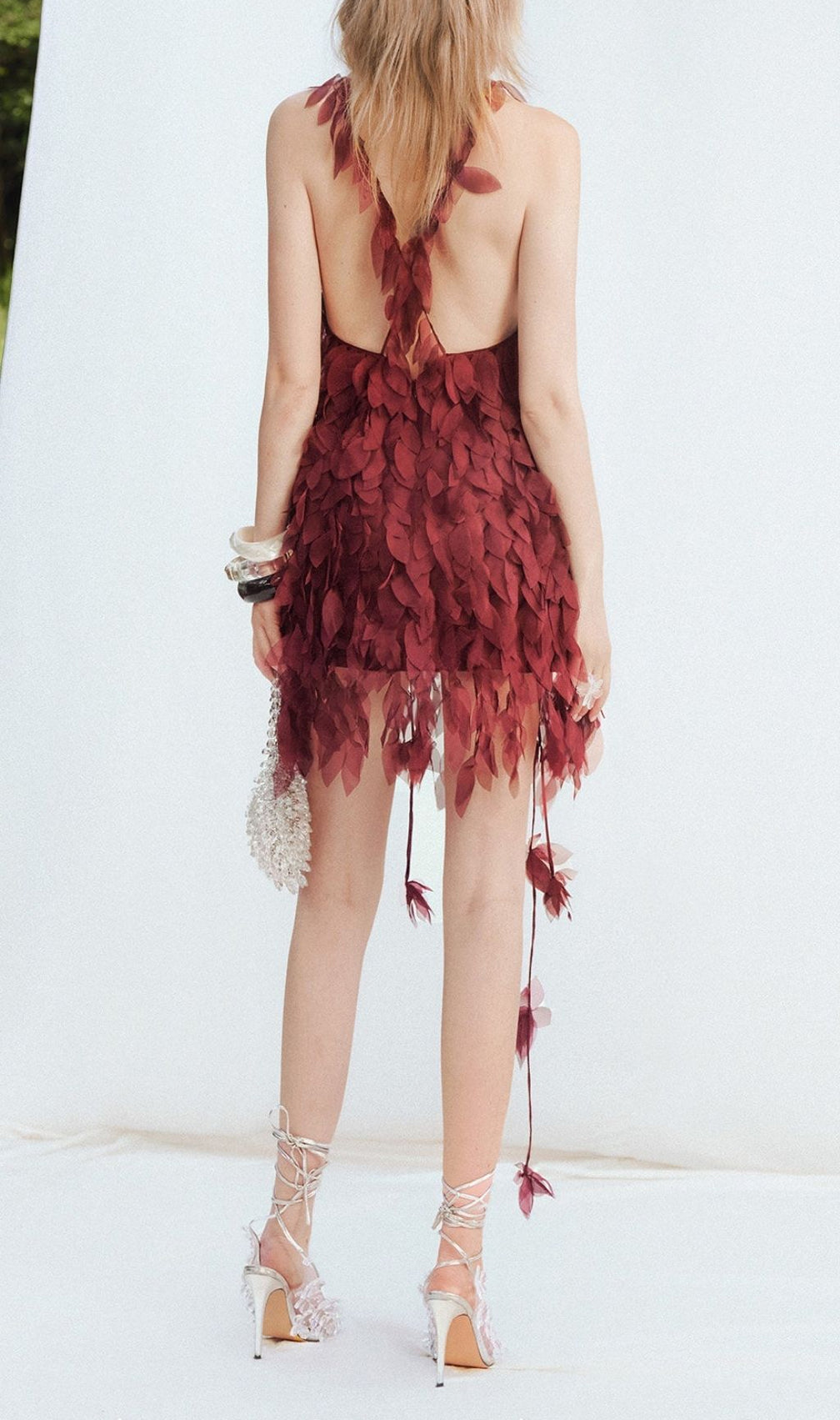 Korie Leaf Embellished Mesh Mini Dress