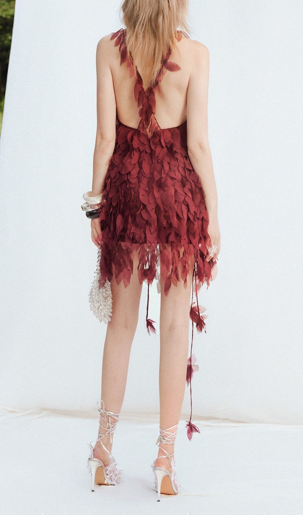 Korie Leaf Embellished Mesh Mini Dress