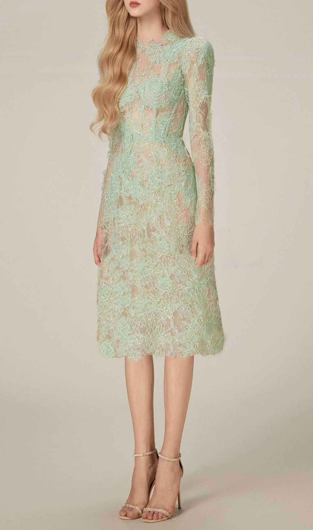 Avril Sequin Embroidered Lace Midi Dress