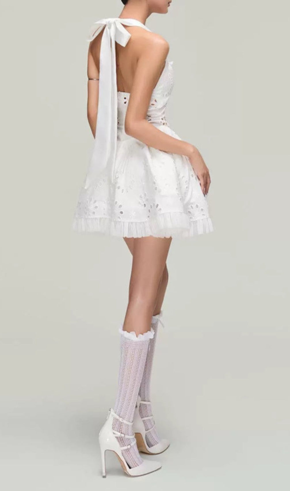Dia White Halter Embroidery Mini Dress