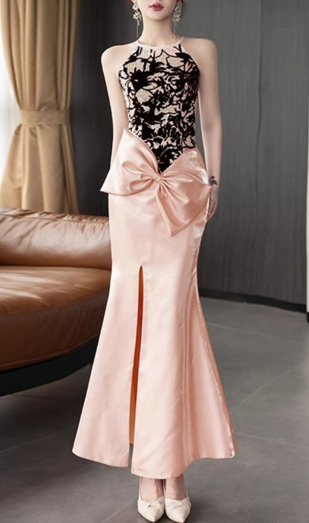 Earleen Pink Bow Maxi Dress