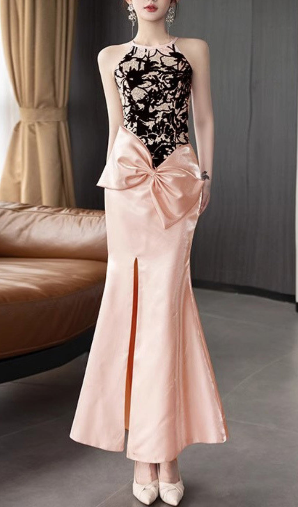 Earleen Pink Bow Maxi Dress
