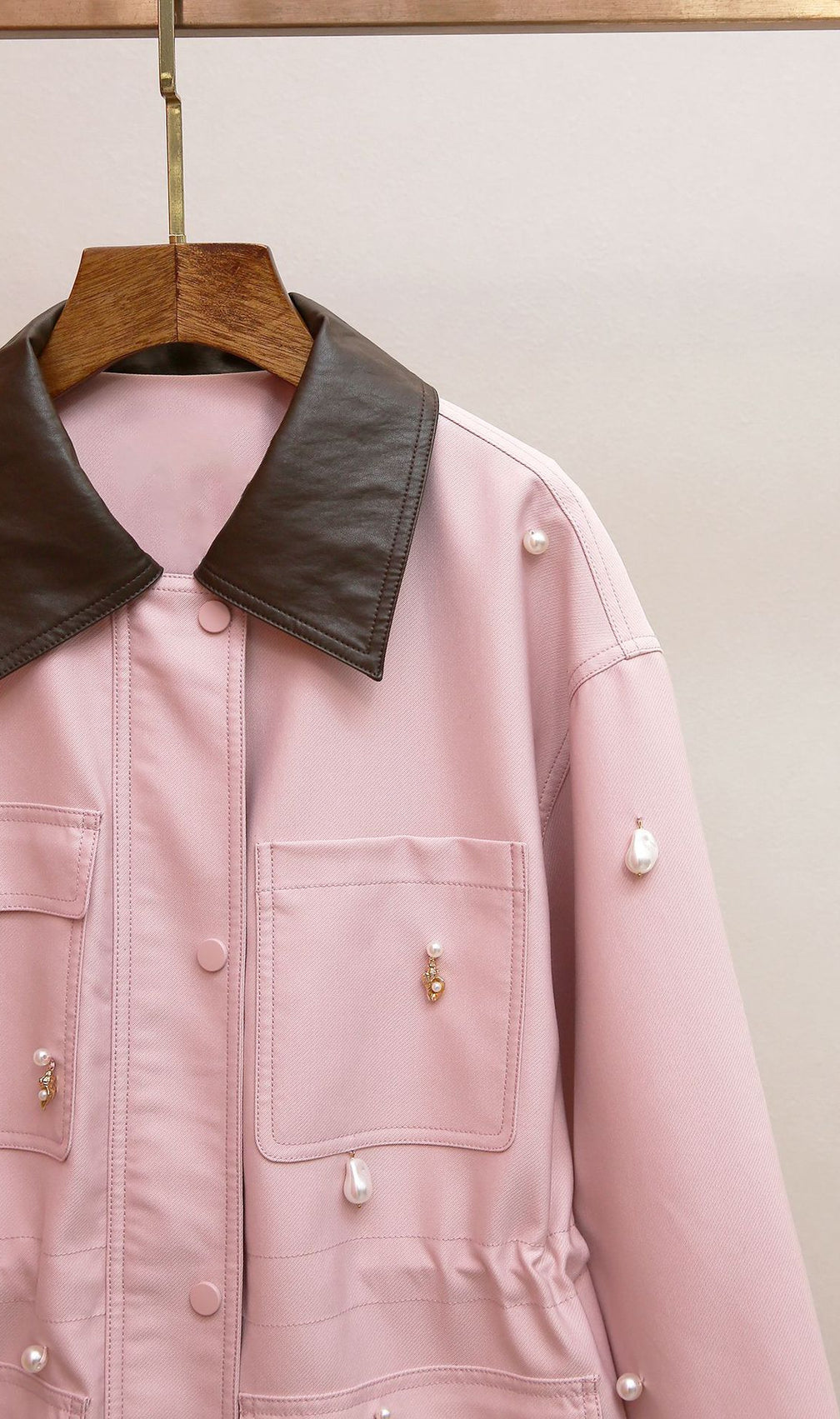 Chic Pink Pearl Embellished Utility Jacket - Harita Collection