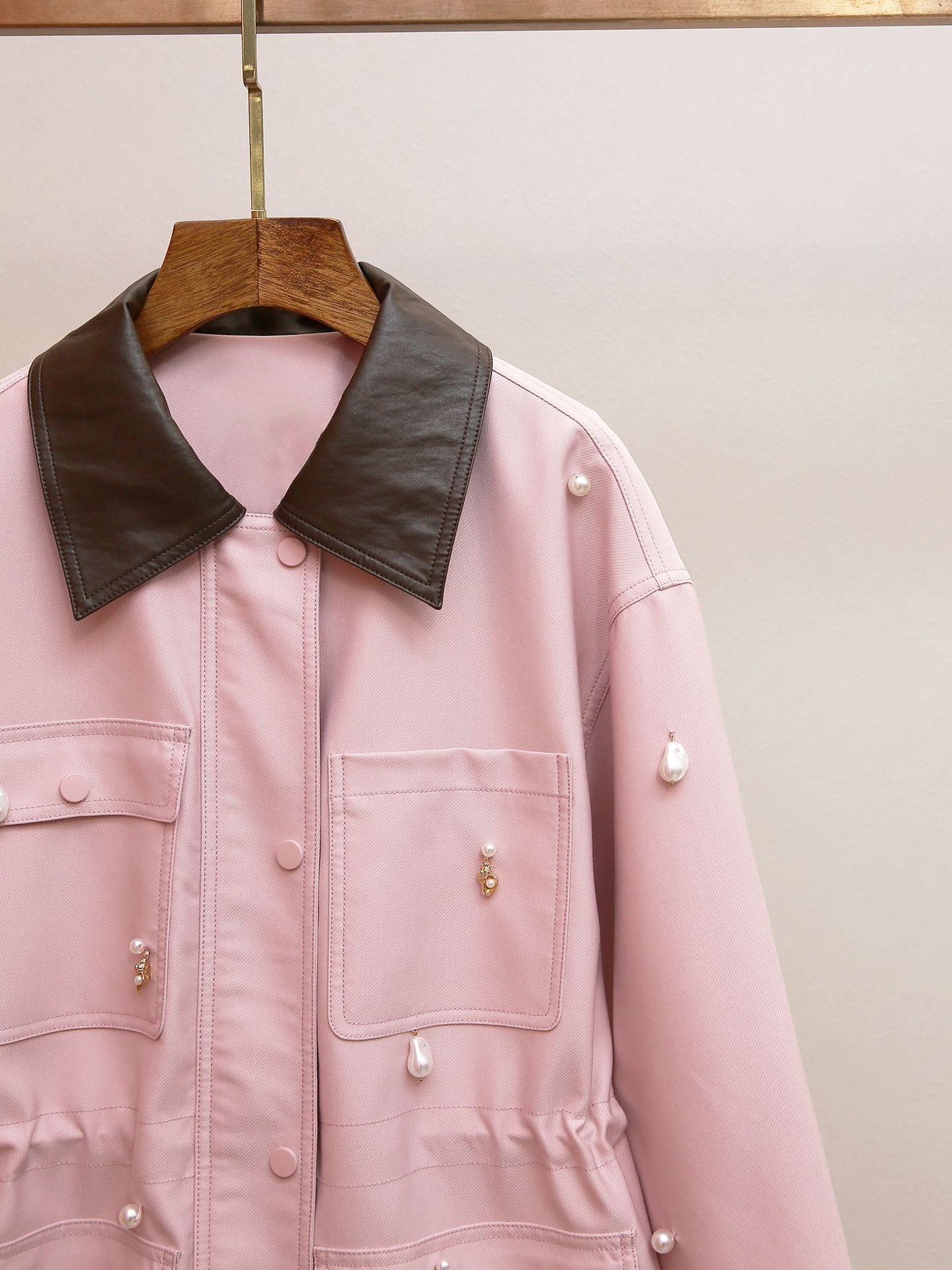 Chic Pink Pearl Embellished Utility Jacket - Harita Collection