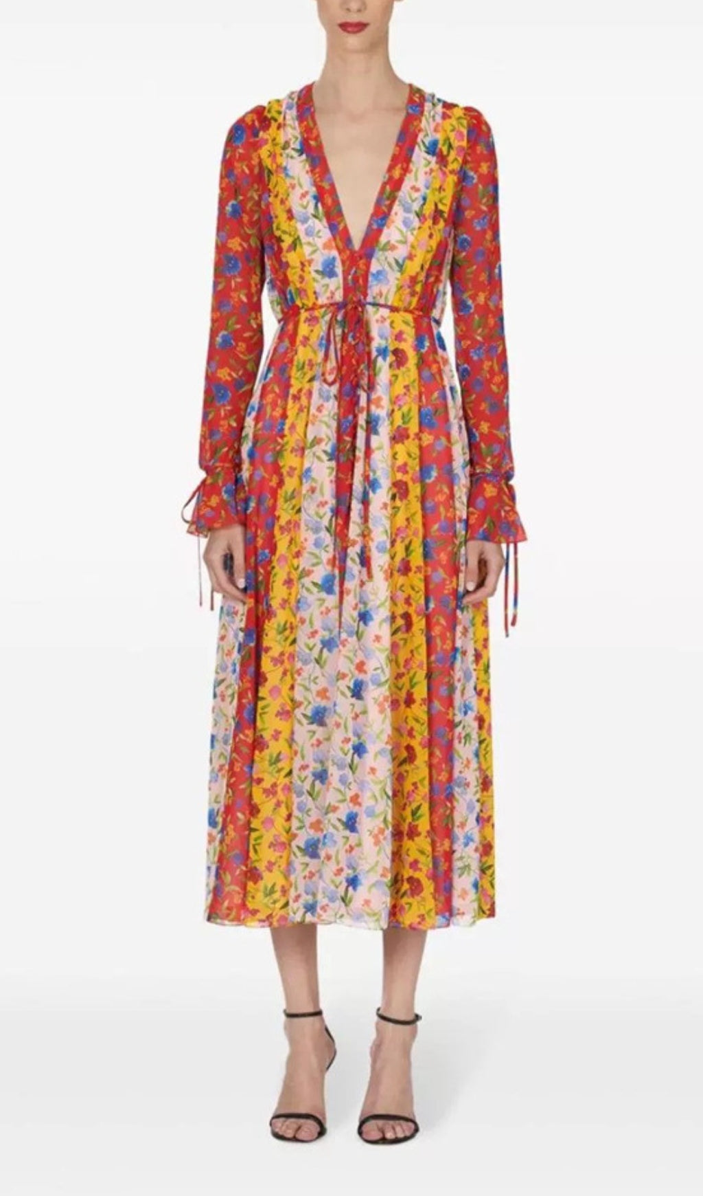 Avayah Contrasting Striped Flower Midi Dress