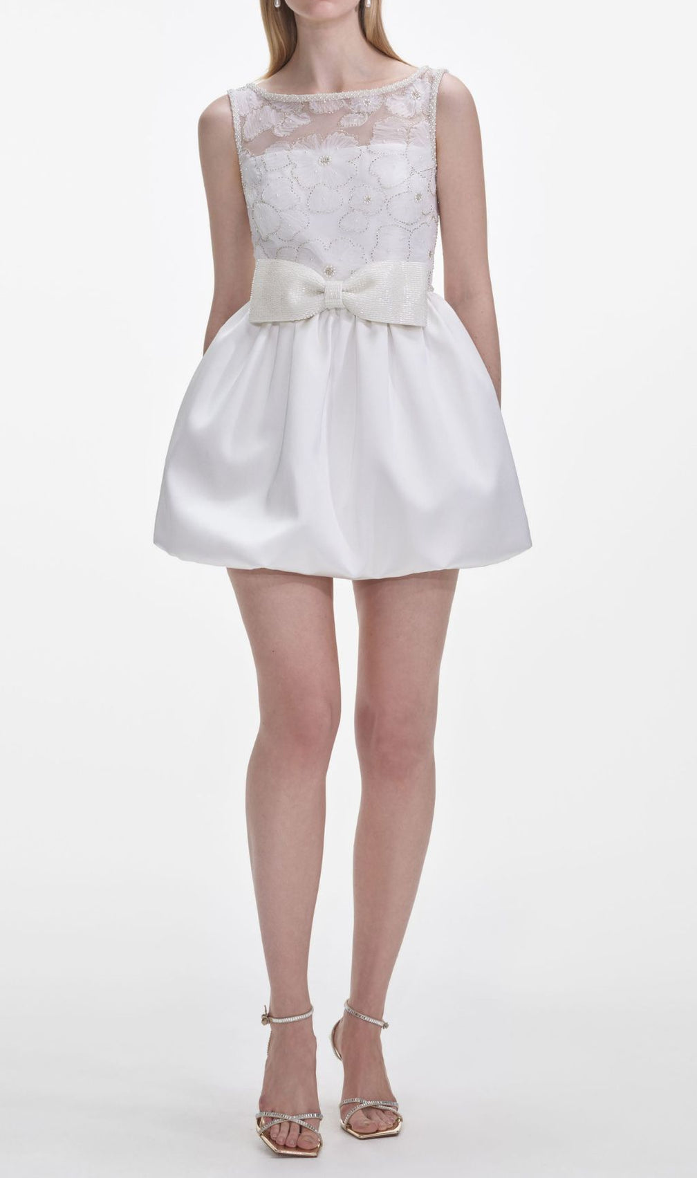 White Bow Lace Mini Dress