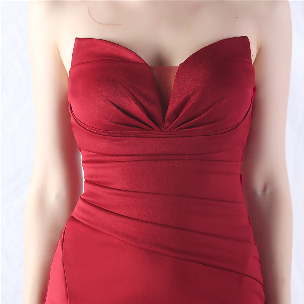Chrina Red Strapless Ruched Maxi Dress