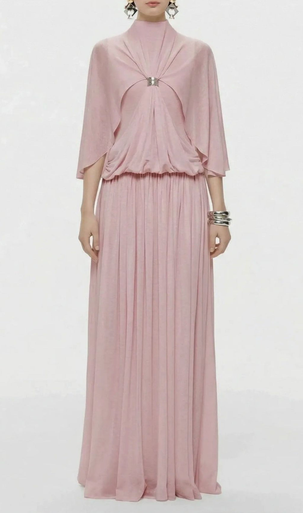 Kierra Sage Green Cape Maxi Dress - Elegant Draped Formal Gown