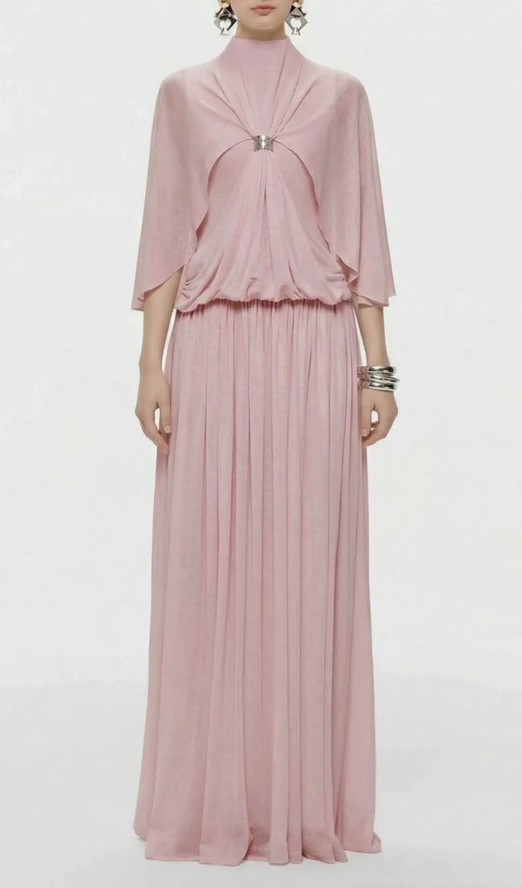 Kierra Sage Green Cape Maxi Dress - Elegant Draped Formal Gown