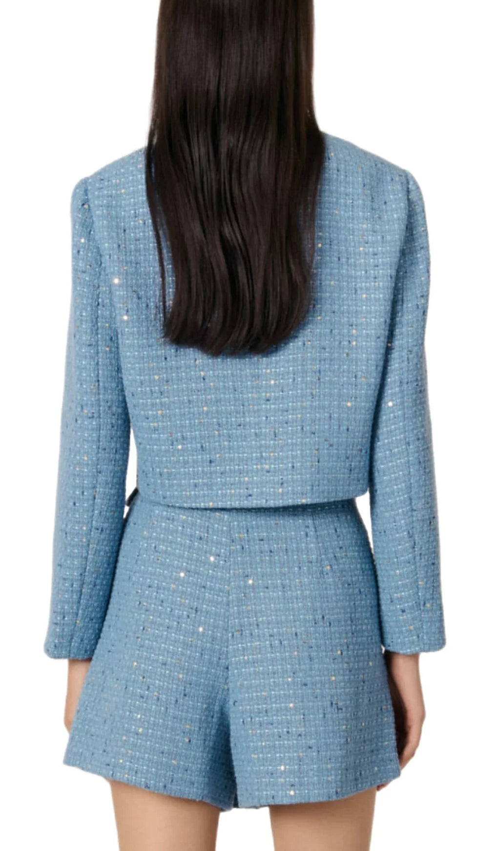 Short Sequin Embellished Tweed Jacket