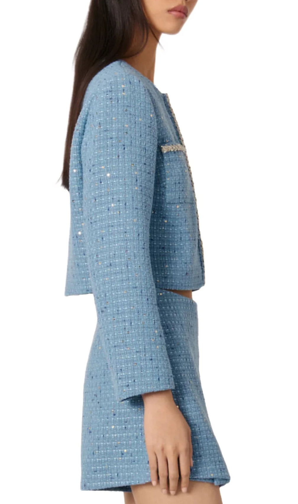 Short Sequin Embellished Tweed Jacket