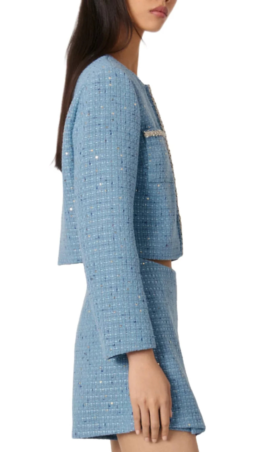 Short Sequin Embellished Tweed Jacket