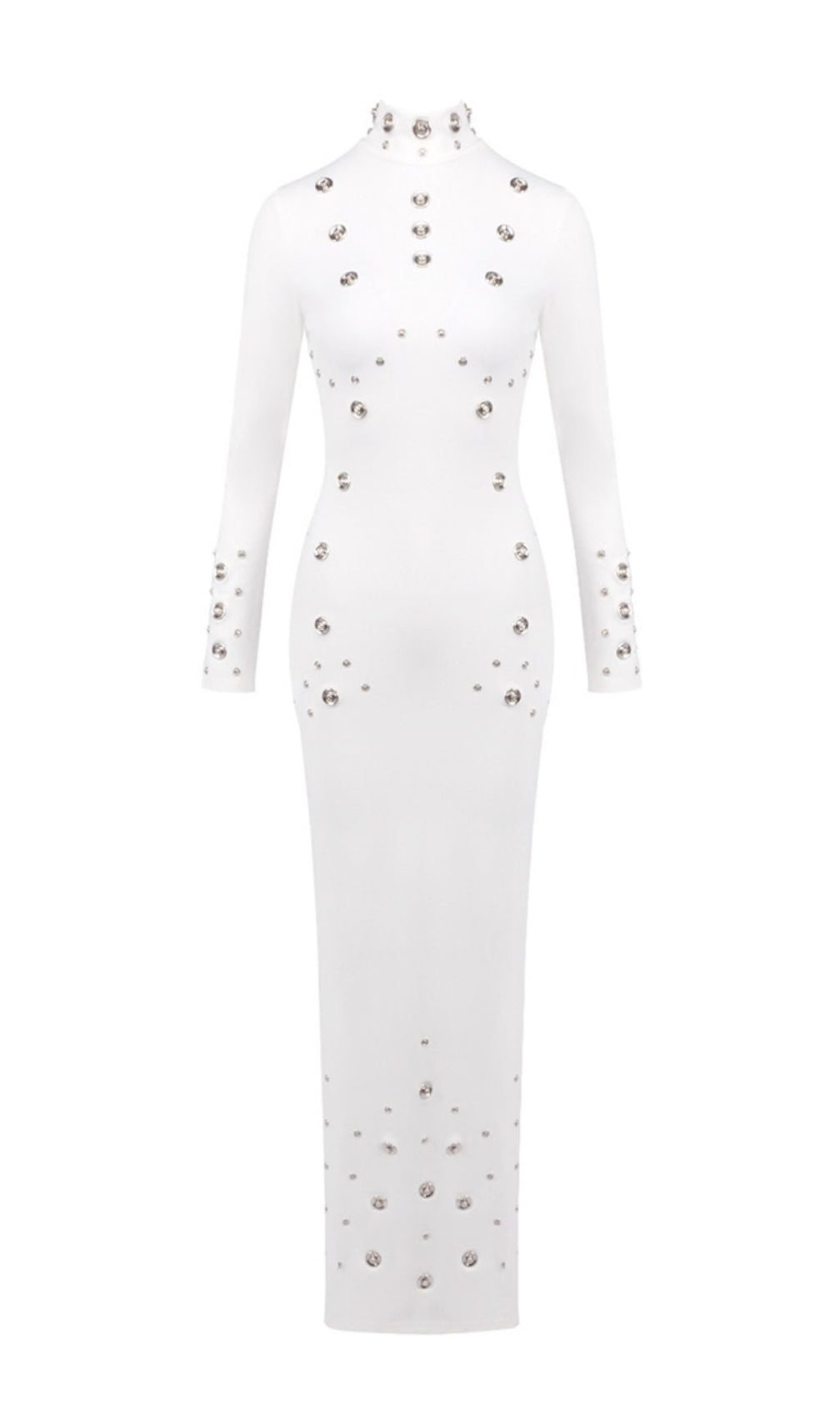 Ishana White Embellished Mock Neck Maxi Gown - Long Sleeve Formal Dress