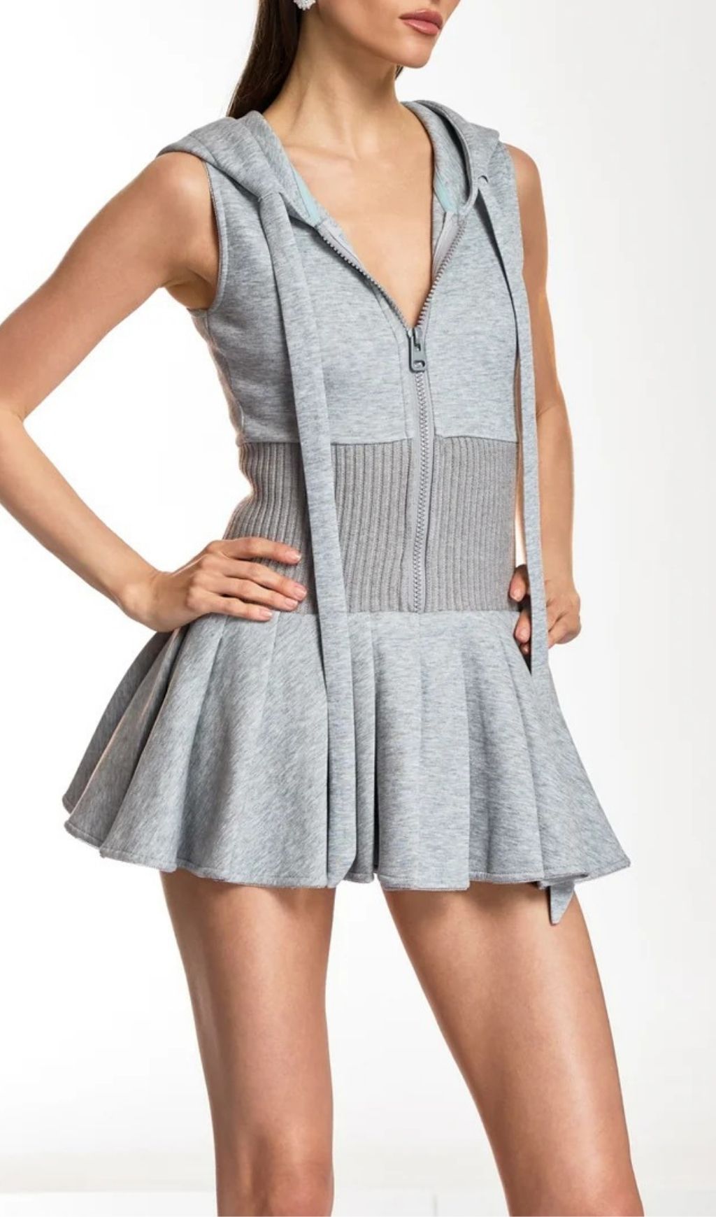 Damiana Hooded Pleated Mini Dress | Luxe Sporty Chic for Women