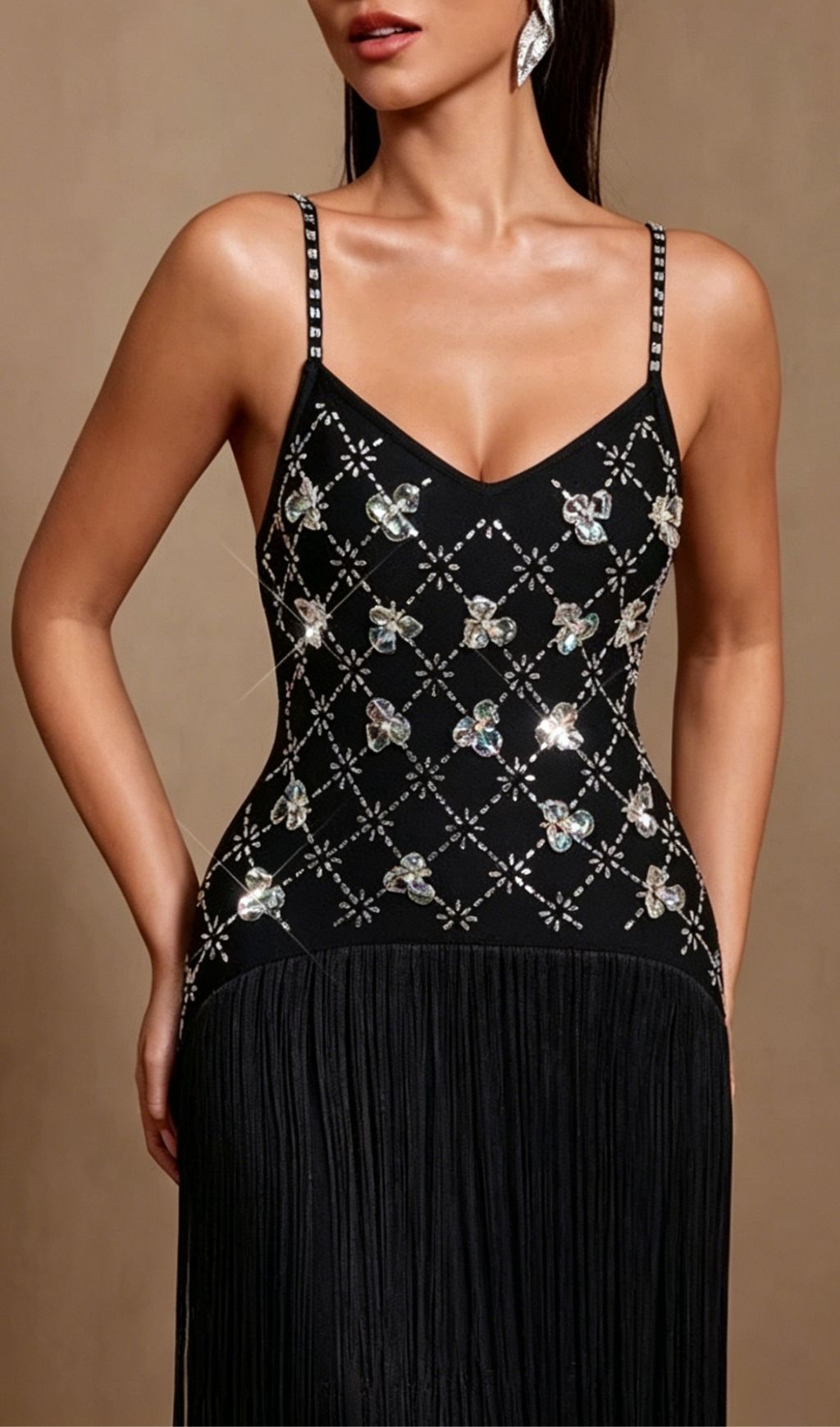 Koby Strappy Diamante Tassel Bandage Maxi Dress