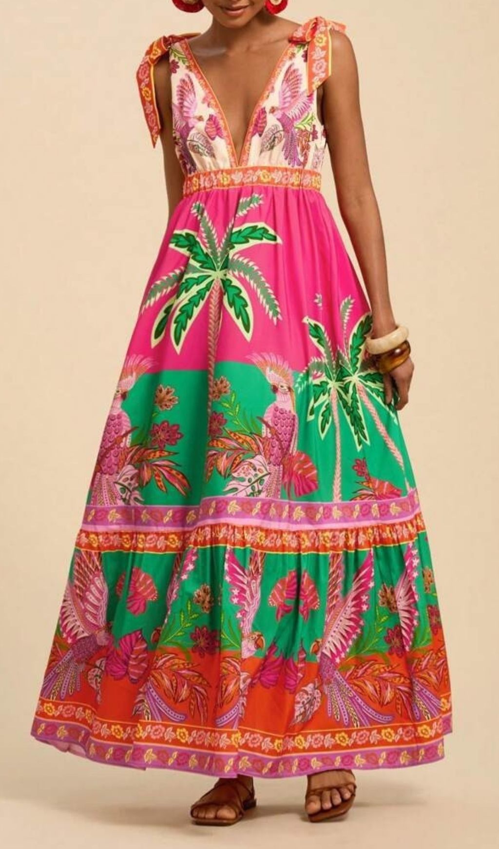 Laken Printed V-Neck Maxi Dress