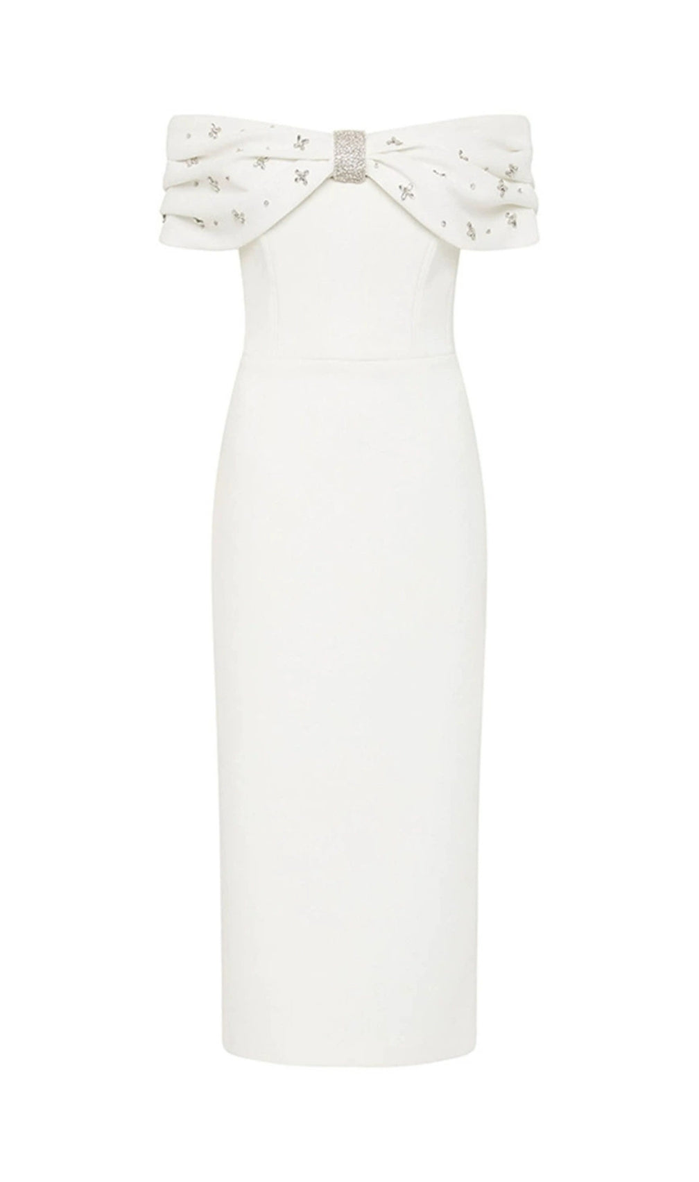  White Crystal Bardot Midi Dress